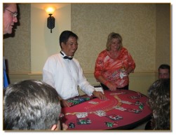Casino Dealer having fun at work
