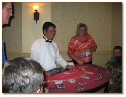 Casino Dealer having fun at work